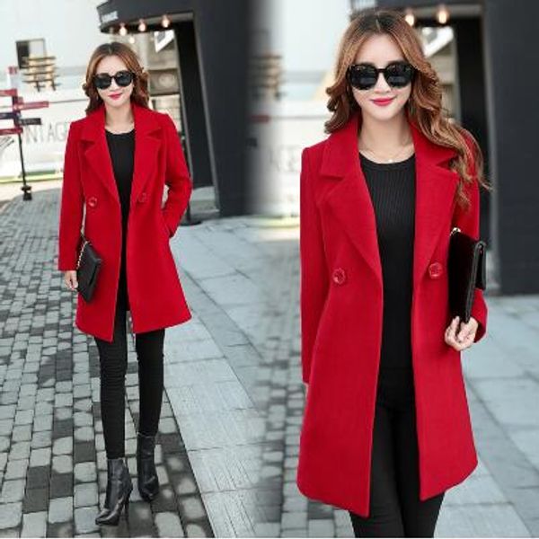 

new autumn winter jacket women overcoat wool coat suits plus size long black slim blend clothes outerwear m-4xl