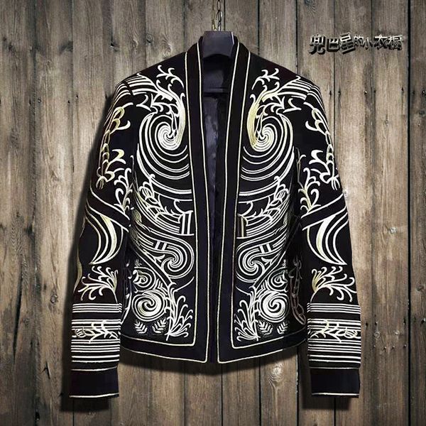 

2019 new korean version of small suit personality embroidery coat slim chinese style court suit trend s-xxlthe stage clothing, White;black