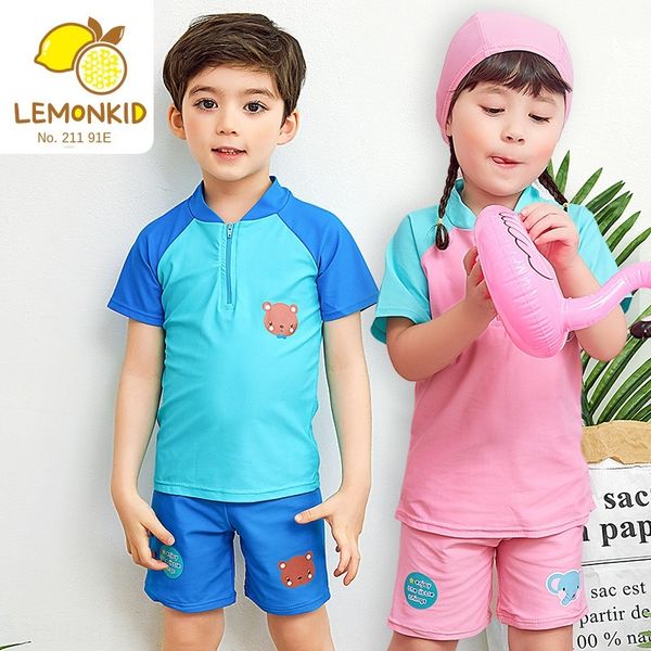 

srh8r lemonkid children's sports training environmentally swimsuit friendly light and comfortable quick-drying split swimsuit for boys, White;black