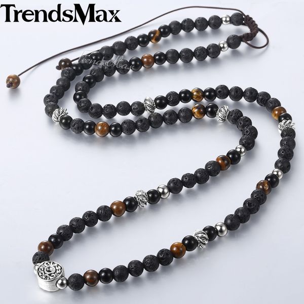 

men's tiger eye stone beaded necklace stainless steel lantern charm necklace male jewelry 2018 christmas gifts for men 6mm dn25, Silver