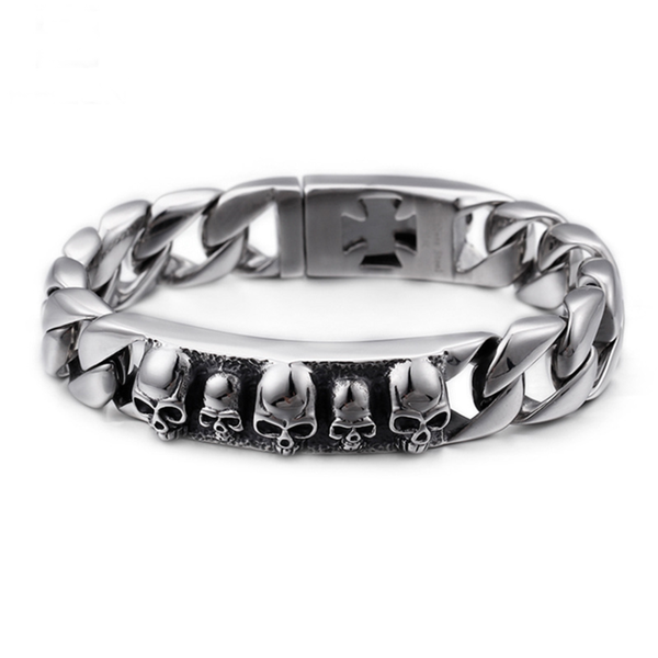 

link, chain 316l stainless steel skull bracelet bicycle punk bangle tide men's accessories, Black