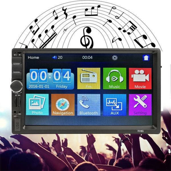 

7018g 2 din car fm radio multimedia player gps navigation 7" hd touch screen bluetooth mp5 audio stereo player support aux