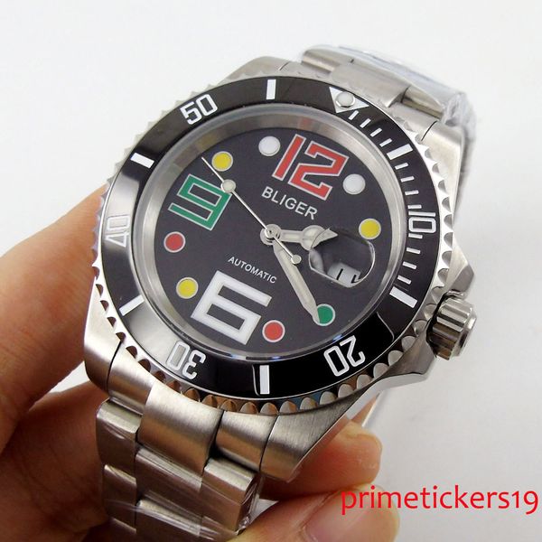 

40mm black dial sapphire glass date window stainless steel strap automatic movement mens watch, Slivery;brown