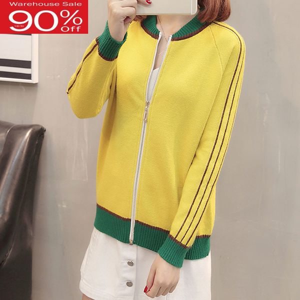 

women cardigan zipper 2020 new autumn and winter short female sweater patchwork korean style teenage knitted coat a37, White