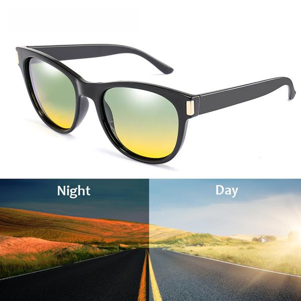 

fashion retor cat eye day night vision sunglasses men women polarized driving outdoors sun glasses reduce glare eyewear uv400, White;black