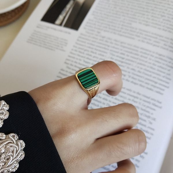 

louleur 925 sterling silver malachite square rings gold classic design elegant chic open rings for women festival jewelry gift ly191226, Slivery;golden