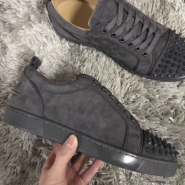 

blue suede studs red bottom men sneakers spikes shoes rantus orlato luxury walking dress wedding casual trainers lace-up high 35-47, Black