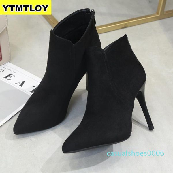 

new women high heel booties large fashion female high-heeled boots young ladies 10 cm ankle boots winter zapatos de mujer c06, Black