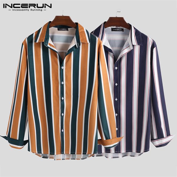 

incerun autumn shirt men long sleeve striped lapel streetwear camisa masculina chic button korean style business shirt men 2019, White;black