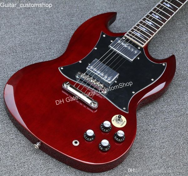 

Новое прибытие custom shop Angus Young Guitar AC / DC инкрустации вишневый красный темный палисандр гриф гитары музыкальный инструмент