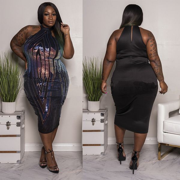 

yf1096european and american fashion vest plus size women sequin dress plus size dress xl-5xl, Black;gray