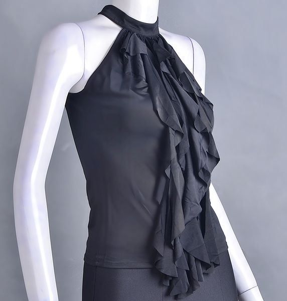 

ballroom dancing latin dance multi turtle neck sleeveless t10035, Black;red