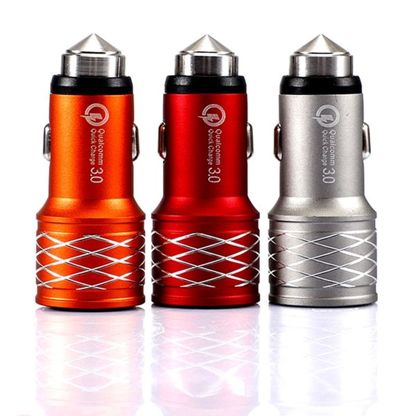 

dual usb портов qc3.0 молоток безопасности автомобильное зарядное устройство auto power adapter для iphone 7 8 х samsung s8 s10 htc android