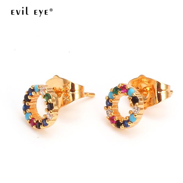 

evil eye rainbow cubic zirconia stud earrings gold color micro pave small earrings fashion jewelry for women ladies girls ey6425, Golden;silver