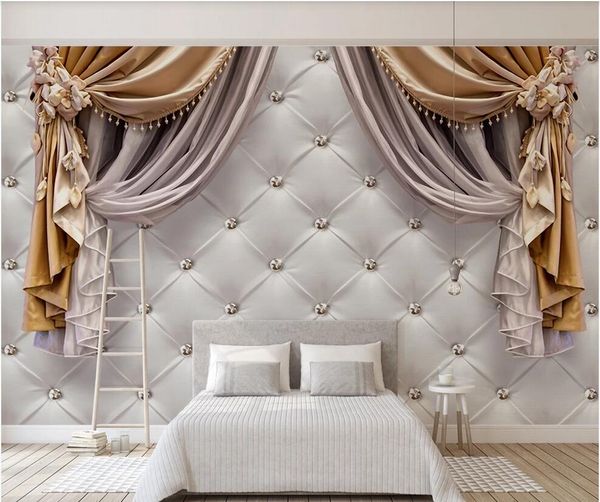 

3d wallpaper custom p mural 3d european curtain soft package tv background wall home decor wall art pictures