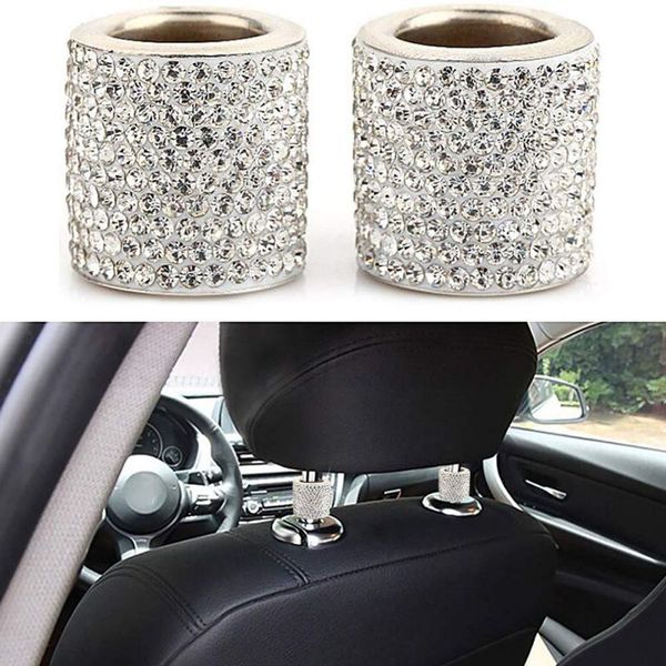 

2pcs car seat back headrest adjust handle button switch decoration circle ring cover trim frame bling crystal for car styling