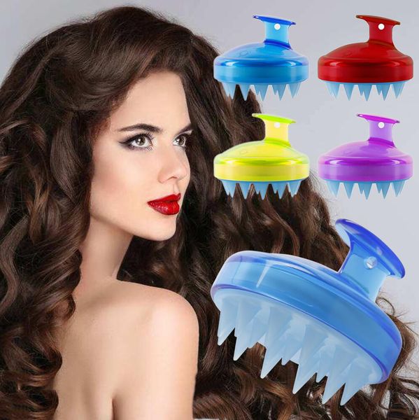 

spa slimming massage brush silicone head body shampoo scalp massage brush comb hair washing comb shower bath brush 8 colors ing, Silver