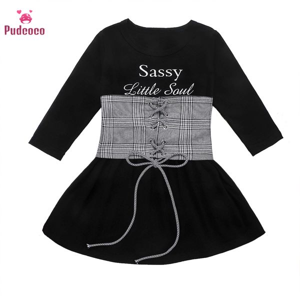 

pudcoco малышей baby girl одежда письмо с длинным рукавом платье с поясом цельный техники причинно одежды женский пляжный костюм, Red;yellow