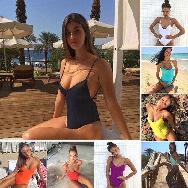 

bikini 2019 one piece swimsuit women swimwear high cut swim suit blue purple orange black white red thong bathing suit