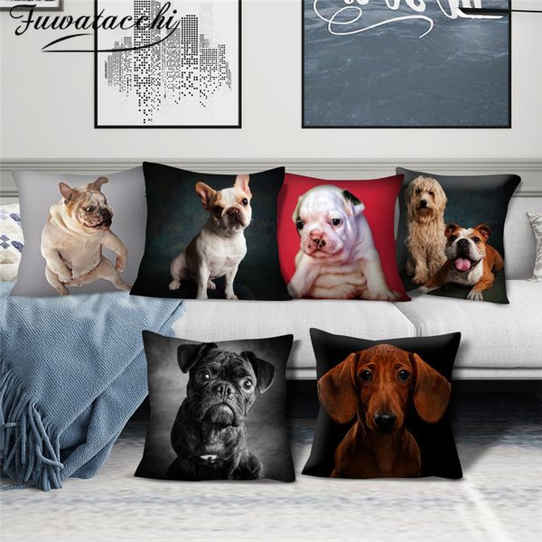 

fuwatacchi animal cushion covers cute dog pattern pillow cases cotton for bedroom sofa and car decorative pillow covers 45*45cm