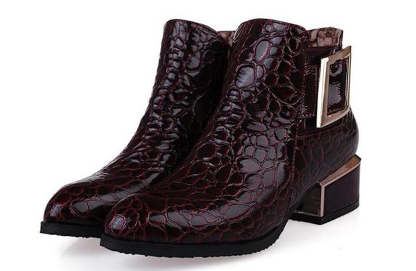

women's boots in winter with new style high coarse heel pointed end @qwe012, Black