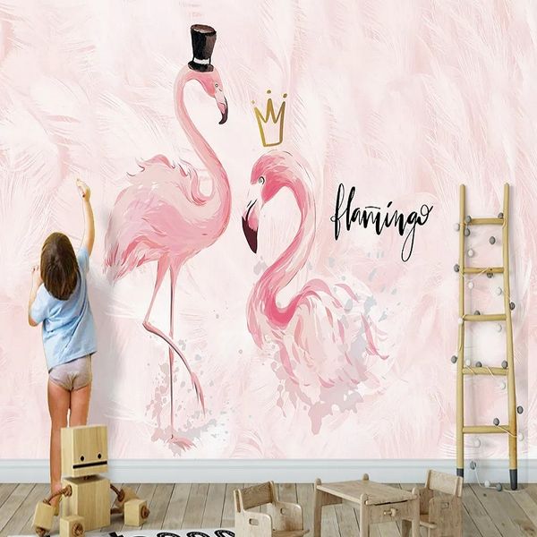 

new custom large mural 3d wallpaper cartoon nordic pink flaming children's bedroom mural tv back wall decor deep 5d embossed