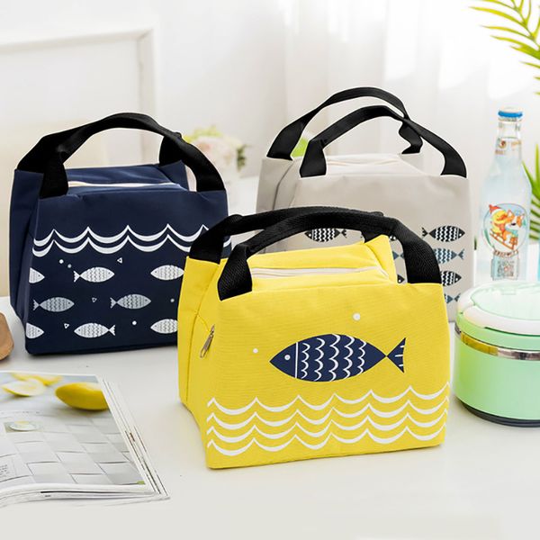 

cartoon fish small zipper lunchbox bags outdoor picnic bento tote oxford storage bag thermal bags for kids girl women men, Blue;pink