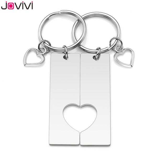 

jovivi 2pcs couple keychain stainless steel matching heart puzzle pendant keychains key ring jewelry lovers family birthday gift, Silver