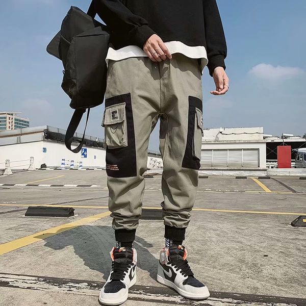 

2020 new multi pockets cargo harem jogger pants men hip hop fashion casual track trousers streetwear harajuku hipster sweatpants, Black