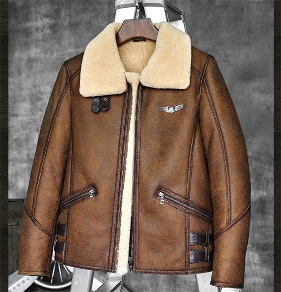 

mens b-3/b6 sheepskin shearling bomber jacket fur coat, Black