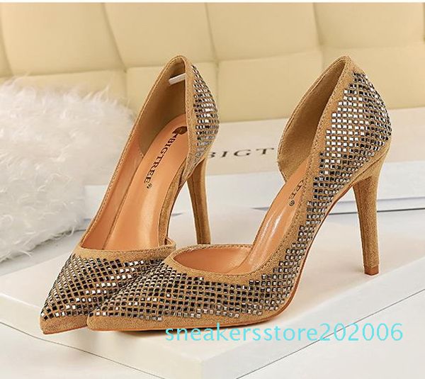 

офис леди заклепки шипованные скольжения на острый носок насосы роскошные женские дизайнерские туфли рабочая обувь желтый зеленый красный че, Black