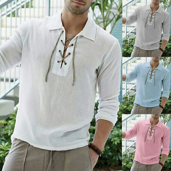 

men's thin shirts solid color long sleeve turn-collar shirt bandage men's shirts three colors clothes shirt men, White;black