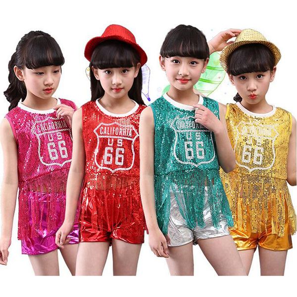 

bazzery children's performance clothing girls sequined hip-hop dance dress suit new year celebration party show wear for dancing, Black;red