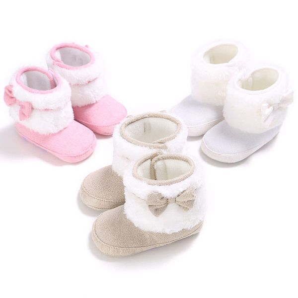

newborn baby infant toddler boy girl winter warm boots crib shoes bow prewalkers, Black;grey