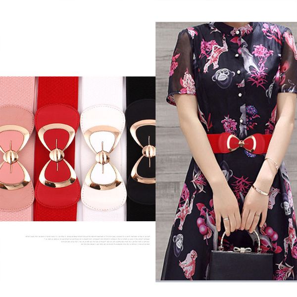 

new fashion women butterfly bow bowknot buckle waistband wide elastic stretch waist belt for women dress accessories 6 colors, Black;brown