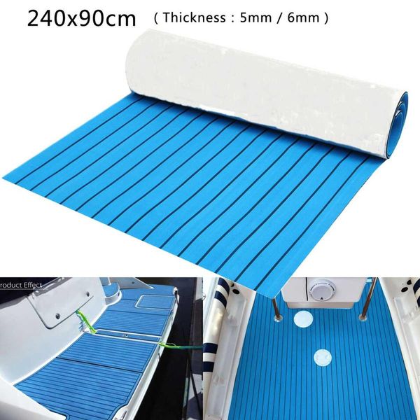 

240x90cm eva foam 5/6mm blue with black lines boat flooring faux teak decking sheet pad