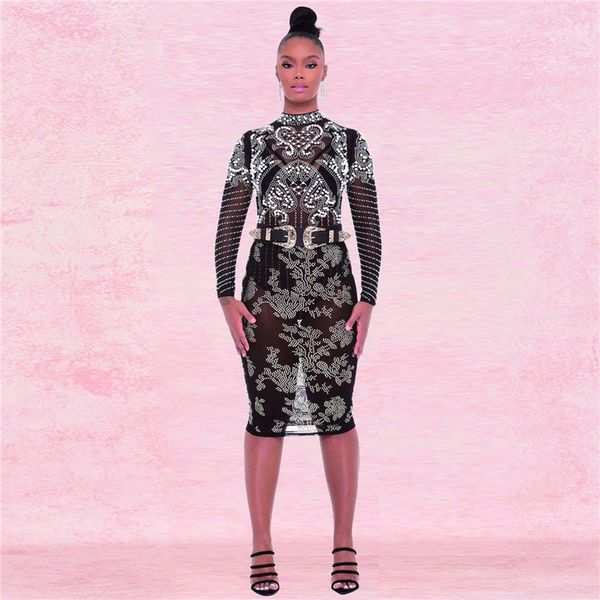 

для женщин конструктора sexy 2pcs платье дама see through rhinestone платье женского бисер ночного клуб платья, White