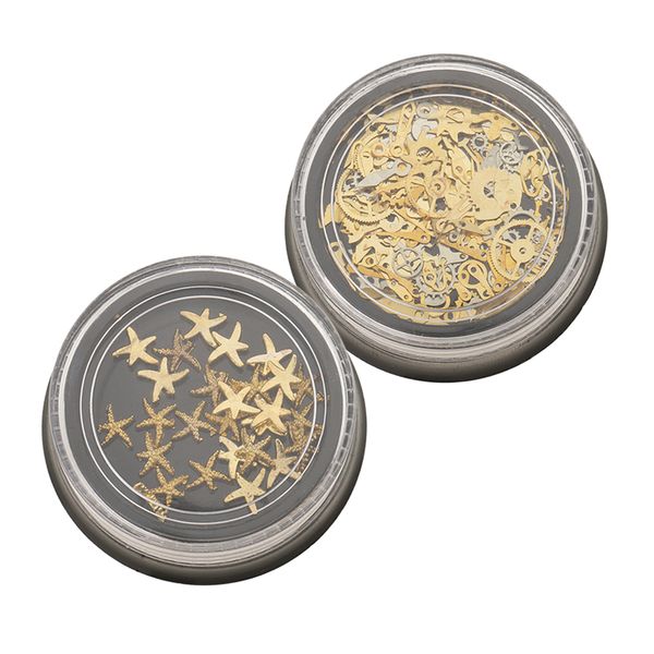 

2 box nail art stickers tips set, gold steampunk clock cog parts mix metal slice