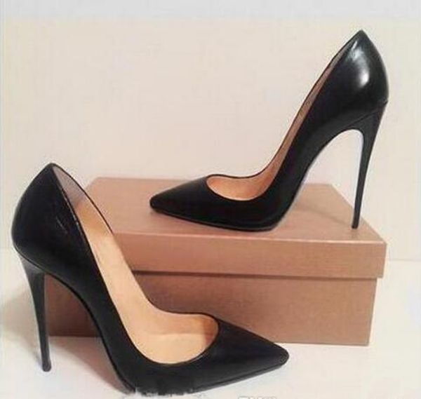 

so kate styles 8cm 10cm 12cm high heels shoes red bottom nude color genuine leather point toe pumps rubber wedding shoes #9005, Black