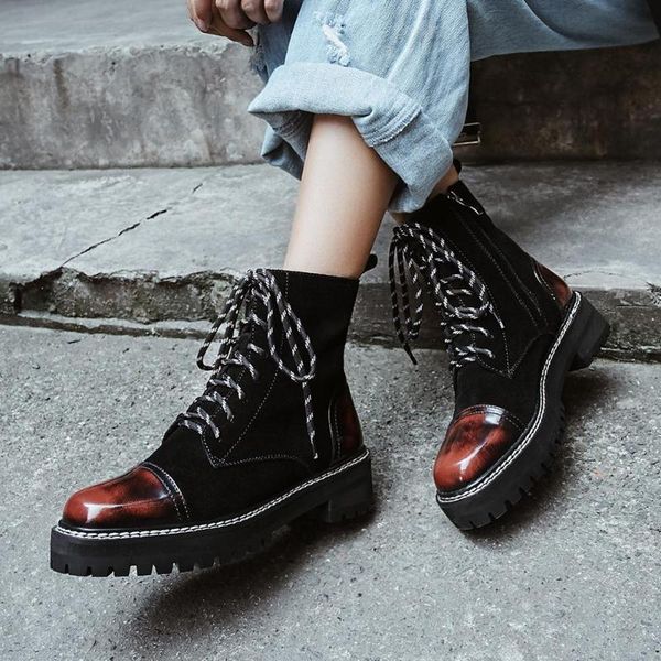 

karin 2020 design chunky heels genuine cow leather ankle boots woman shoes zipper ins shoes women boots, Black