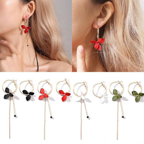

1pair party asymmetrical 4 colors drop earring dangle big circle flower seaside golden wedding spray paint trendy crystal women, Silver