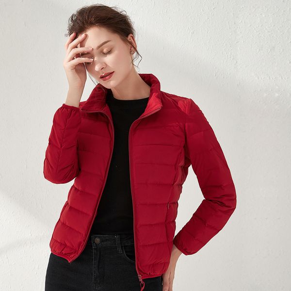 

ultra light down jacket winter women down jackets long sleeve warm coat stand colar parka female solid portable outwear, Black