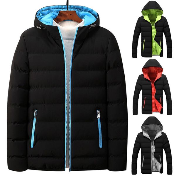 

erkek mont veste homme chaqueta hombre coat men's winter casual color collision zipper cotton-padded jacket coat erkek mont, Black