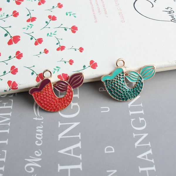 

50pcs/lot 21*28mm kawaii animal mermaid fish tail necklace pendants gold tone plated oil drop earring charms diy, Bronze;silver