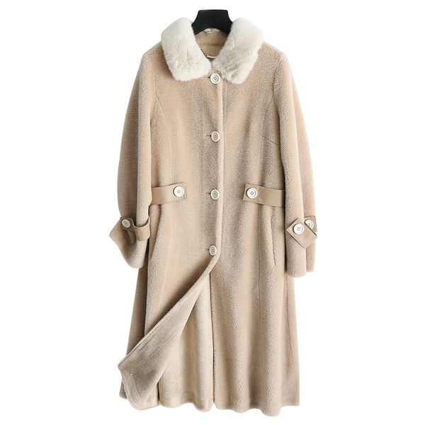 

real шуба воротник 100% шерсть куртка осень зима пальто женщин одежда 2020 корейский овцы shearling замша подкладка zt3888, Black