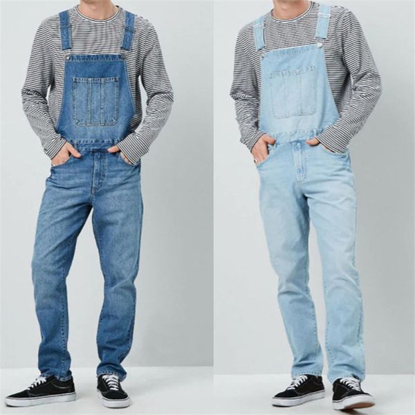 

Denim Designer Mens Overalls High Waist Blue Cargo Mens Pants Fashion Loose Long Male Trousers With Pockets