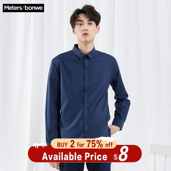

metersbonwe brand men casual shirts spring autumn male slim deep blue long sleeve shirts regular cotton male basic, White;black