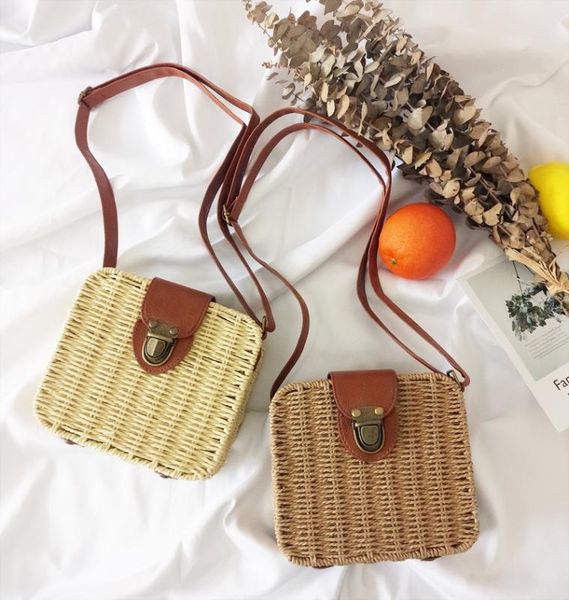 

college retro color small box candy color messenger bag woven bag beach handbags rattan