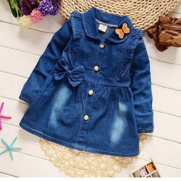 

2018 girls denim jackets lovely butterfly baby outerwear jackets for girls long sleeve fashion clothes1-4y, Blue;gray