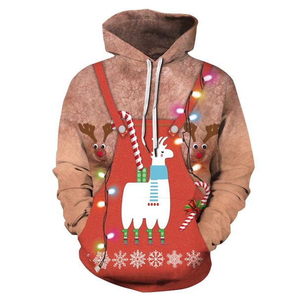 

sheep elk cartoon print sweatshirt hoodies couples long sleeve loose pocket hoodie pullover christmas sweatshirt moletom, Black